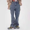 Высокая улица мода всплеск краски джинсы женские весенние талия пэчворки свободные широкие джинсовые штаны ноги 5A1201 210427
