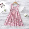 子供の女の子の花パフスリーブAラインドレスのためのラインドレス素敵な花の夏サンドレス綿の服210529