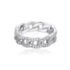 Хип-хоп Cuban Link Ring 925 Стерлинговые серебряные кольца Cubic Zircons Мода Мужчины Палец Кольца 6-10 Размер Персонализированные Ювелирные Изделия