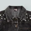 Kurtki maluch dziecięcych dziewczynki dżinsowy płaszcz z długim rękawem Pearl Lapel Buttons Down Jean Jacket Cardigan Autumn Spring Oreshing 14 Ye3238858