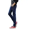 Jeans Men Young Fashion Trend Korean Style High Street Streetwear Skinny Slim Fit Button Denim Pant Male Trouser Black Blue 210518