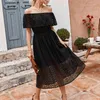 Elegant casual pink black lace dress Sexy off the shoulder women dress Hollow out evening party long dress summer autumn 210415