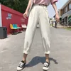 Naploe Kadın Kot Bahar Basit Rahat Yüksek Bel Geniş Bacak Pantolon Kore Tarzı Vintage Gevşek Düz Denim Ayak Bileği Uzunlukta Pantolon 210422