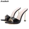 Aneikeh 2021 New Snake Print Strappy Mule Tacones altos Bombas de mujer Sexy Punta puntiaguda Slingbacks Zapatos de mujer Botines Mujer 35-42 Y0406