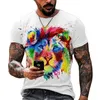 Herr-T-shirts Sommarmode 3D-utskrift Djur Lejonmönster Lös T-shirt Street Trendig Casual Kortärmad Oversized T-shirt herr 6XL