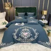 Bedding Sets Luxury White 100% algodão espesso Landing vintage chique em bordado floral Conjunto de edredon capa de edredão/travestas de chapas fixas