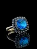 Klaster pierścienie Najwyższej jakości Baget Blue Topaz Stone 925 Silver Ring