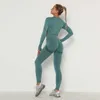 Naadloze Yoga Set Vrouwen Gym Kleding Training Sportkleding Fitness Lange Mouw Crop Top BH + Leggings 2 stuk Sportpakken 210802