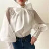 Bow Chiffon Sexy Light All Match Sunscreen Loose Femme Gentle Chic Sweet Fashion Streetwear Stylish Blouses 210421