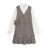 Japoński Dwuczęściowy Koszula I Dress Preppy Style Jesień Kobiety Sundress Elegancka Plaid Z Długim Rękawem Linia Vintage Girls Dress 210417