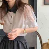 Yaz See Through Through Kadınlar Puf Kol Seksi Bluz Mesh Tops Femme Vintage Giyim Bayanlar Kore Moda Blusas 210519