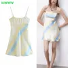 Sommerkleid Frau Satin Tie Dye Rückenfrei Mini ES Damenmode Dünne Riemchen Kurz Party Rücken Elastisch 210430