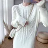 Sonbahar Kış Yumuşak Uzun Vintage Baz Kazak Elbise Kadın Kore Gevşek Orta Buzağı Zarif Kalın Büküm Örme İç Elbise Kadın Y1204