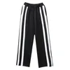 [EAM] High Elastic Waist Black Striped Contrast Color Trousers Loose Fit Pants Women Fashion Spring Autumn 1DD0783 210915