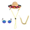 Hundkläder 3pcs mini sombrero mexikanska hattar klassiska husdjur solglasögon justerbar guldkedja