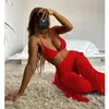 Kvinnors badkläder 2022 Bikini Set Beach Cover Up Baddräkt Three Piece Set Women Summer Crop Tops och Wide Ben Pants Passar Sexy Wear