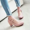 Sianie Tianie 2021 Wiosna Jesień Biały Beżowy Okrągły Toe 6 CM Grube Wysokie Obcasy Klamry Pasek Lady Mary Jane Buty Pompy Rozmiar 42 43 Dress