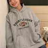 네 플레어 럭비 양털 hoody 여성 까마귀 베이지 색 회색 푸른 느슨한 캐주얼 한국어 스타일 스웨터 후드 풀 스웨트 40004 210423