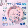 S925 silver needle blue fresh Earrings Charm geometric cat eye stone crystal pearl Ear Studs super Fairy Butterfly petal eardrop 9111