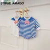 Spring Baby Girl Bodysuit Cartoon Bow Striped Jumpsuit born Cute Style Kids Clothes E20 210610