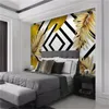 Papier peint Mural 3d lignes abstraites modernes feuille d'or lumière géométrique luxe fond TV peinture murale Style européen fonds d'écran