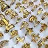 100pcs lot Laser Cutting Rings for Women Styles Mix Gold Stainless Steel Charm Ring Girls Birthday Party Favor Female Beautiful Je288J