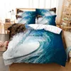 Zestawy pościeli Piękne fale oceaniczne Naturalne scenerię Down Quilt Cover Pillcase 3D Digital Printing Set