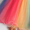 Regenboog kleur prinses feestjurk voor meisjes grote strik 1 jaar oude verjaardag kostuum luxe glanzende lovertjes meisje jurk jurk Q0716