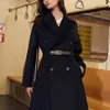 Casual Double Breasted Windbreaker för Kvinnor Lappel Långärmad Tweed Coat Kvinna Mode Kläder 210524