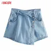 Tangada Kvinnor Elegant Denim Skirt Shorts Knappar Fickor Kvinna Retro Sommar Casual Pantalones 4M157 210714