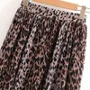 Chu Sau Beauty Fashion Blogger Style Chiffon Leopardプリントミディスカート女性ビンテージラミネート弾性ウエストケーキスカート210508