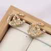18K gold plated 925 silver luxury brand designer letter earrings flower geometry ladies round crystal rhinestone pearl earrings wedding