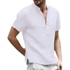 Linen Shirt Mens Stand Collar Casual Short Sleeve Casual Shirts Men Camisas Oversized Breathable Chinese Style Chemise Homme 210524