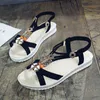 Sommar New Roman National Style Open-toed Sandals Kvinnor Style Tunn Rem Kombination Flat Sandaler Elastiskt Band SAPATO 2021 Y0721