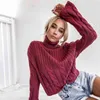 Foridol turtleneck knitted sweater pullover casual oversized cropped sweater jumper autumn winter red long sleeve sweater 210415