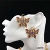 Exquisite Colorful Crystal Necklace Butterfly Pattern Earrings Retro Diamond Letter Bracelet Shiny Gold Rings Party Jewelry Set
