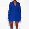 النساء يناسب الحلل 2021 جودة عالية طويلة الأكمام السترة اللباس المرأة أنيقة الأزياء الفاخرة الأزرق واحد الصدر زر الجيب حقق S