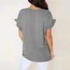 Women's Blouses & Shirts Women Summer Tank Tops Shirt Short Sleeve Ruffle V Neck Loose Fit Tunic Solid Color Elegant Clothing Blusas Y Camis