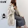 [EAM] Абрикос Большой размер вязание кардиган свитер свободный подходящий V-образным вырезом с длинным рукавом женщин мода осень зима 1Y152 211011