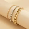 Vintage 3pcs Hot Selling Crystal Tennis Chain Bacelets på Hand Pulseira Kubansk Curb Link Bangles Par Vänner Smycken