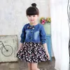 Meninas de bebê roupas primavera / outono modelos de explosão meninas terno moda jeans jaqueta + vestido de flor dois peça doce princesa vestido g1129