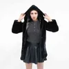 Koreańska talia zamykająca czarna imitacja futro norek futro królik płaszcz bawełniany płaszcz średniej długości kobiety nosić 211213
