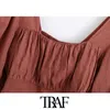 TRAF Donna Sweet Fashion con camicette ritagliate in pizzo Camicette vintage con maniche a lanterna sul retro Camicie femminili elastiche Chic Top 210415