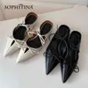 Sophitina Fashion Cover Toe Kvinnor Sandaler Äkta läder Spetsade Toe Skor TPR Non-Slip Outer Tofflor Vild Kvinna Skor AO772 210513