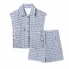Klacwaya Women Spring/Summer Lapel Single-Breasted Pocket Button Vintage Female Texture Sleeveless Suit Vest 210817