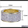 Cluster JewelryDesigner Luxury 18K Gold CZ Cz 큐빅 지르코니아 아이스 아웃 링 밴드 전체 다이아몬드 힙합 랩퍼 일치하는 반지 쥬얼리 선물 LOV
