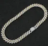 14mm Iced Cuban Link Prong Chain Colar 14K Banhado a Ouro Branco Dois Tons de Ouro e Prata Cor Diamante Cubic Zirconia Jóias 16in338Q