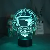 Kreatywny obraz kawy Czujnik nocny Lamp 3D LAMPA CAFE Domowa atmosfera Dekorowanie światła nocnego Acryl6487454
