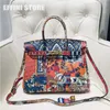 Graffiti Designer Handbags Purses Printed Tote Bag Womens Luxury Artwork Bags High Quality Real Cowhide Genuine Leather Crossbody Bag EFFINI 30CM with Stamped Lock