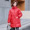 Women's Down Parkas 2022 Ladies Winter Parka Coatファッション光沢のある温かいフード付きジャケットミッドレングス服kare22